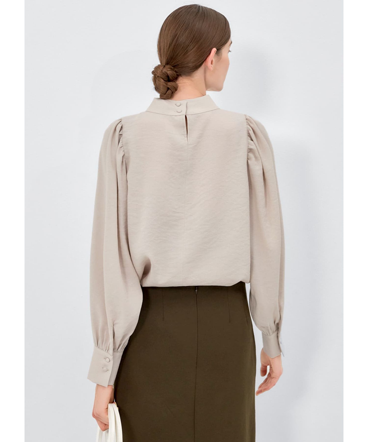 STYLE DELI「スタンドネック袖ギャザーブラウス」|シャツ・ブラウス|