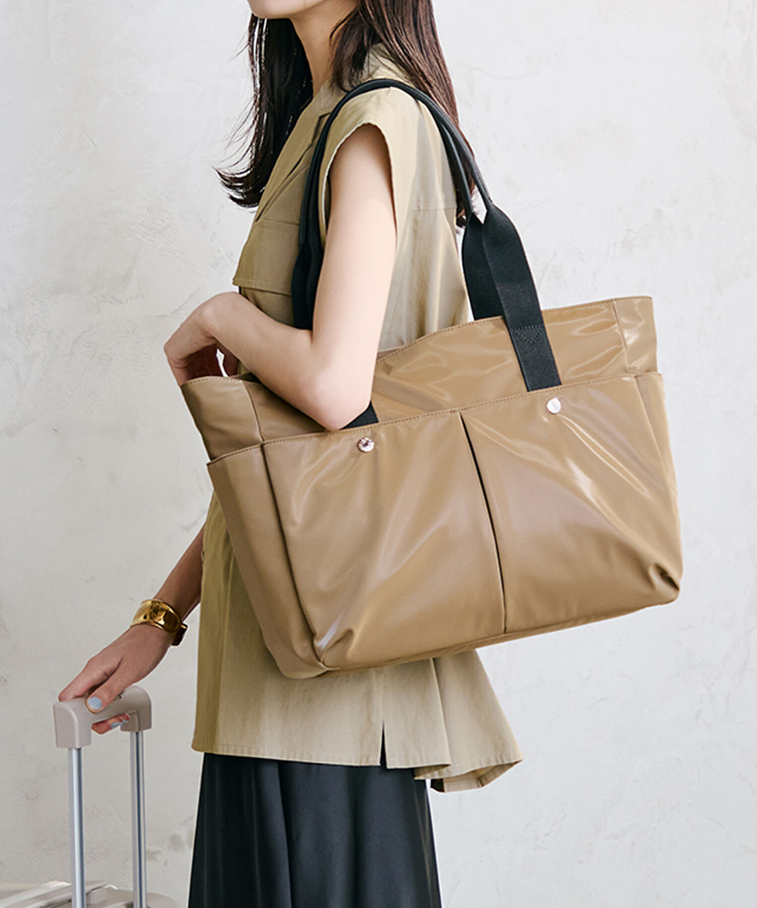 TOPKAPI BREATH「【Breath TOPKAPI】Train 防水ポリエステル ビッグ トートバッグ / 8ポケット/ キャリー対応」|トートバッグ|ブラウン