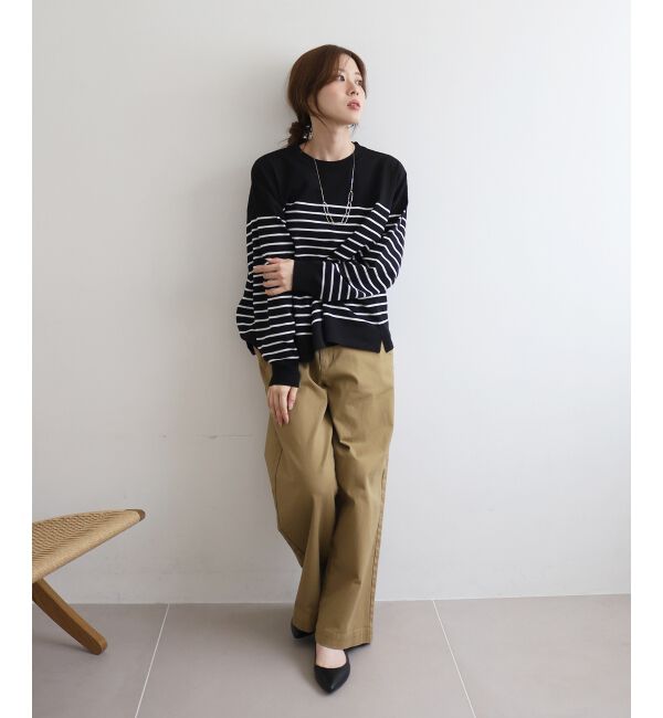  「《WEB限定アイテム》パネルボーダーワイドシルエットニット」|ニット・セーター|