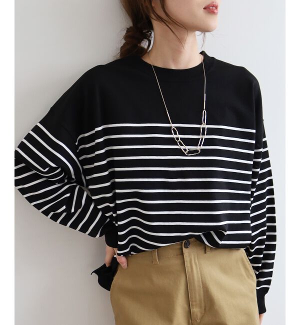  「《WEB限定アイテム》パネルボーダーワイドシルエットニット」|ニット・セーター|