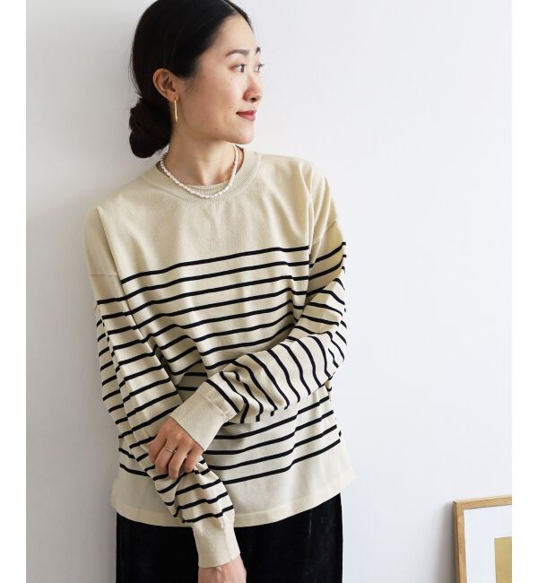  「《WEB限定アイテム》パネルボーダーワイドシルエットニット」|ニット・セーター|