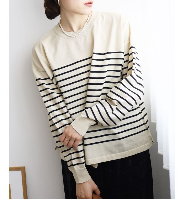  「《WEB限定アイテム》パネルボーダーワイドシルエットニット」|ニット・セーター|