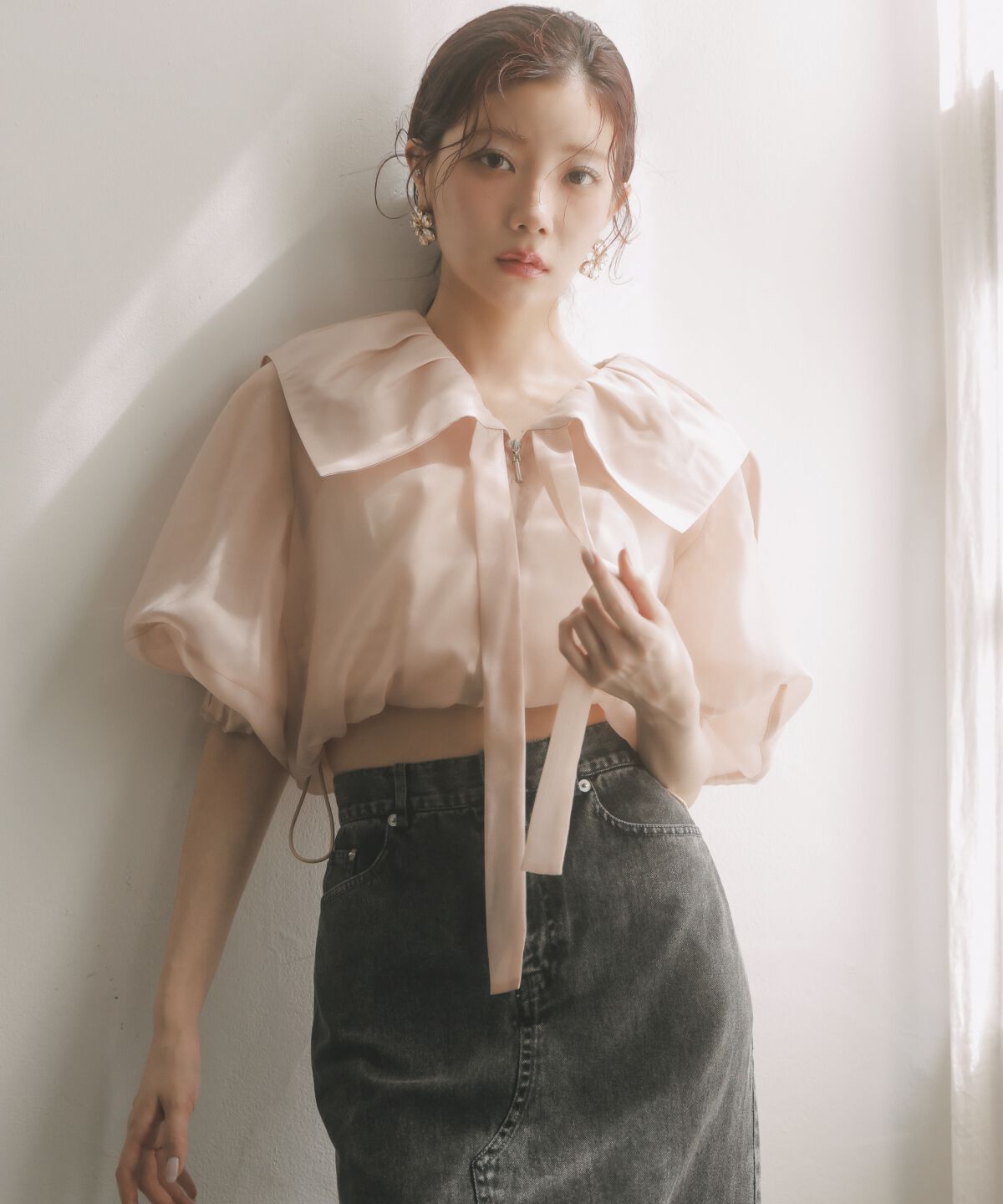 アンドクチュール「オーガンジーBIGカラーパーカー」|パーカー|