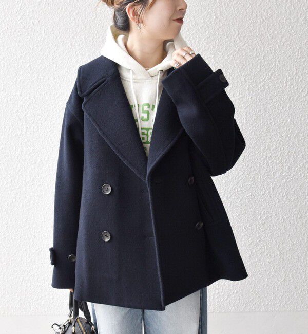 美品 CUSTOM CULTURE ショート丈 Pコート ウール カシミア混合 SHIPS any: カシミヤ ミックス テーラード ショート Pコート（SHIPS