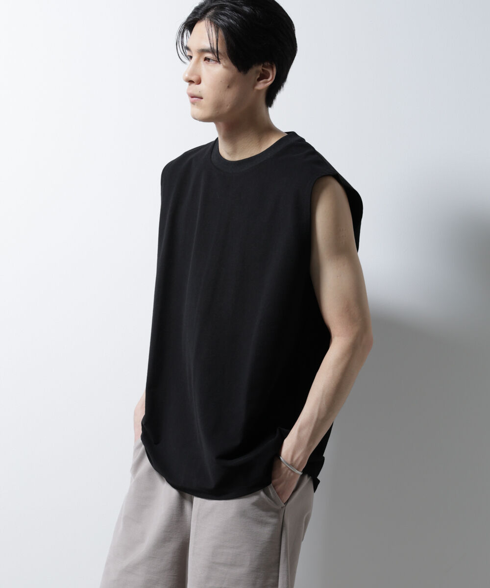 nano･universe「「MC」coveross(R)ツイル調 冷感プレーティング天竺ノースリーブ」|Tシャツ・カットソー|ブラック