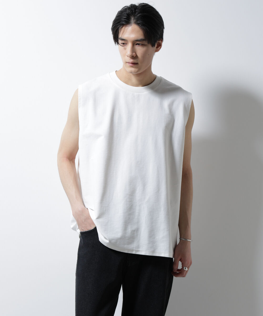 nano･universe「「MC」coveross(R)ツイル調 冷感プレーティング天竺ノースリーブ」|Tシャツ・カットソー|ホワイト