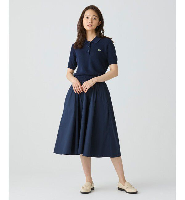 LACOSTE「異素材切り替え コンビネーションマテリアルポロドレス フレア ポロワンピース」|ワンピース|