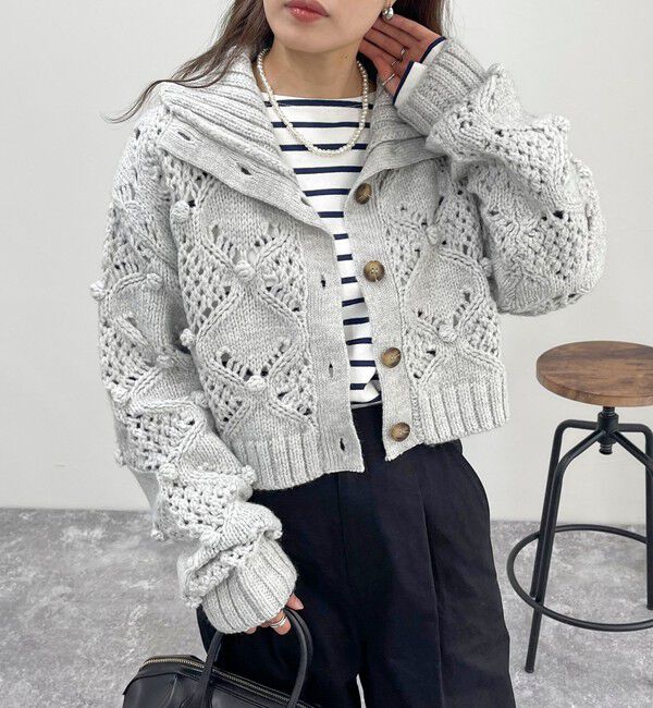 fredy emue「ポップコーンハイネックカーディガン」|ニット・セーター|ライトグレー