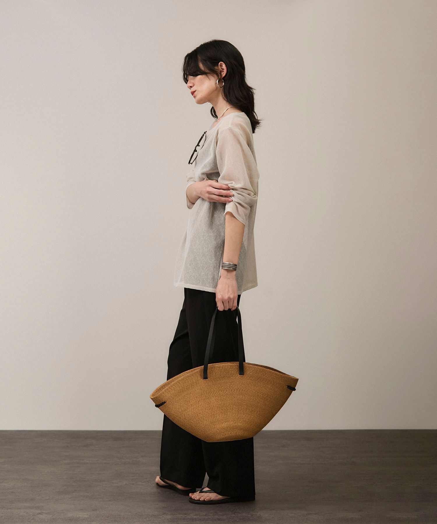 SALON adam et rope'「リネンブレンドメッシュロングスリーブプルオーバー」|ニット・セーター|