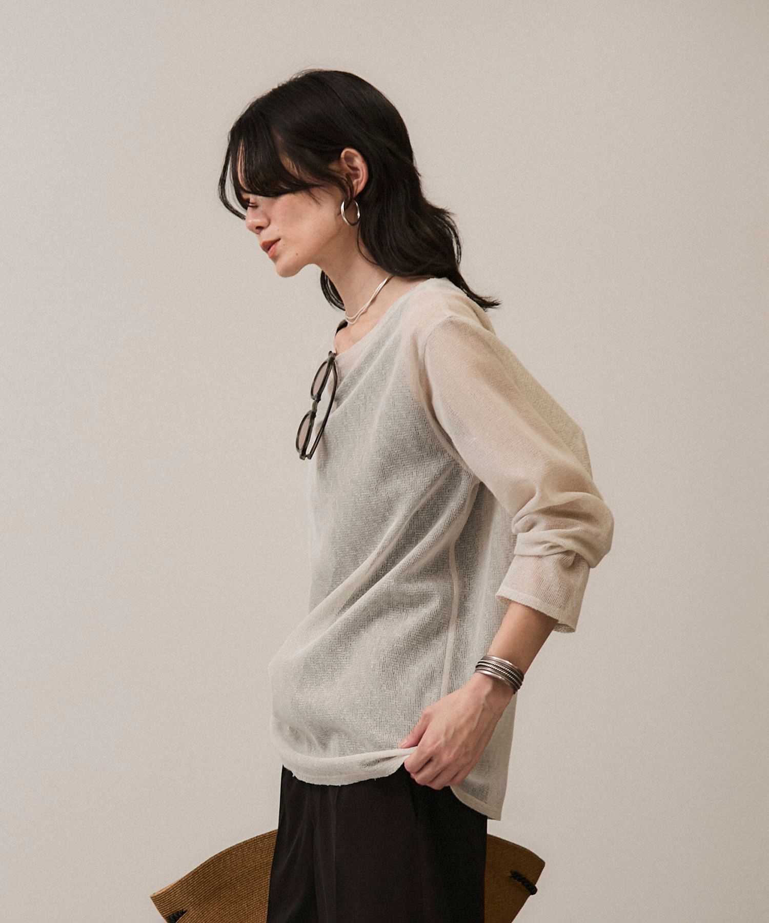 SALON adam et rope'「リネンブレンドメッシュロングスリーブプルオーバー」|ニット・セーター|