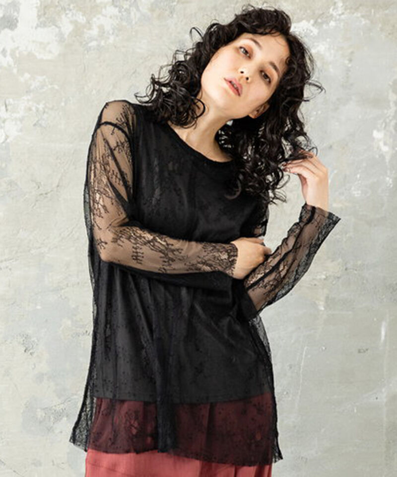  「レースレイヤードプルオーバー」|Tシャツ・カットソー|BLACK