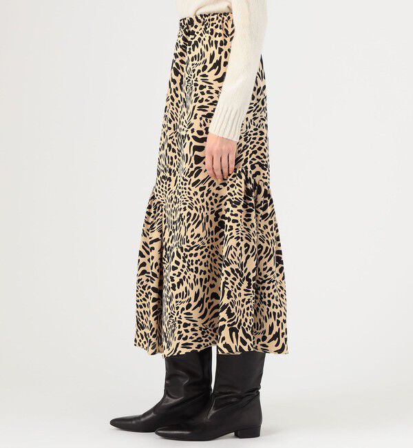 MACPHEE「レオパードプリント アシンメトリーギャザースカート」|フレア|