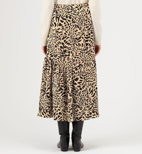 MACPHEE「レオパードプリント アシンメトリーギャザースカート」|フレア|