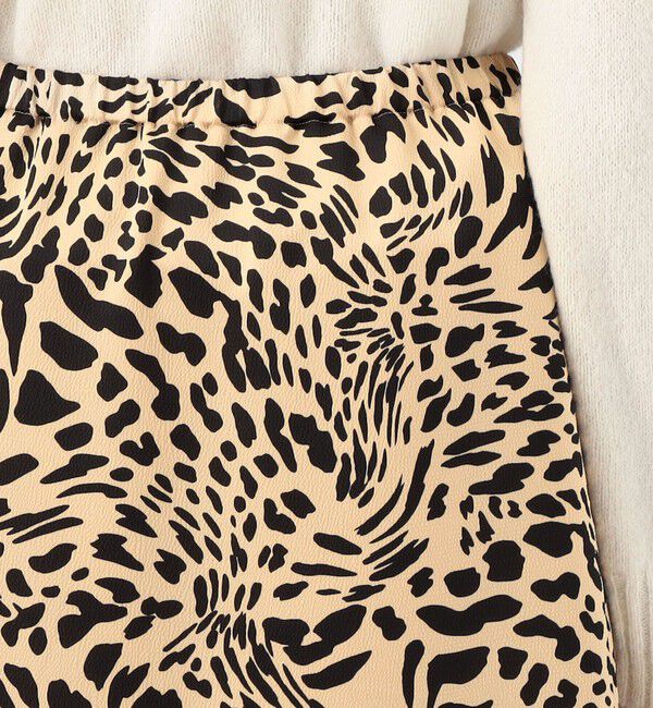 MACPHEE「レオパードプリント アシンメトリーギャザースカート」|フレア|
