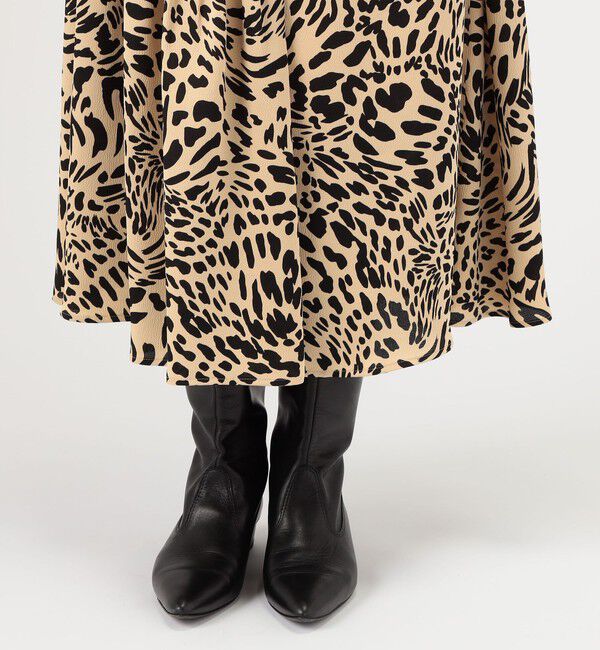 MACPHEE「レオパードプリント アシンメトリーギャザースカート」|フレア|