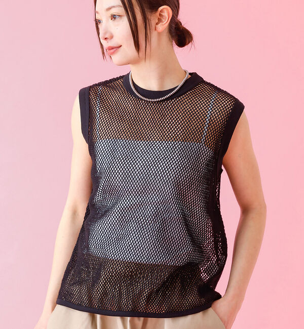 Rouge vif「【JOHNBULL/ジョンブル】メッシュノースリーブトップス / タンクトップ」|Tシャツ・カットソー|ブラック