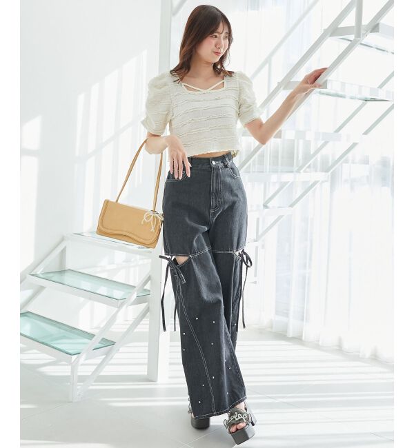  「前後2wayカットレースフリルカーデ」|カーディガン|