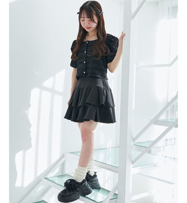  「前後2wayカットレースフリルカーデ」|カーディガン|