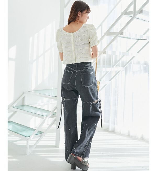  「前後2wayカットレースフリルカーデ」|カーディガン|