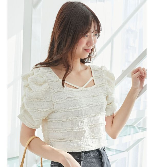  「前後2wayカットレースフリルカーデ」|カーディガン|