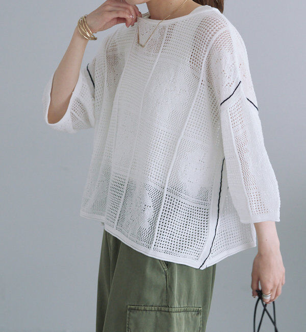  「配色透かし編みプルオーバー」|ニット・セーター|