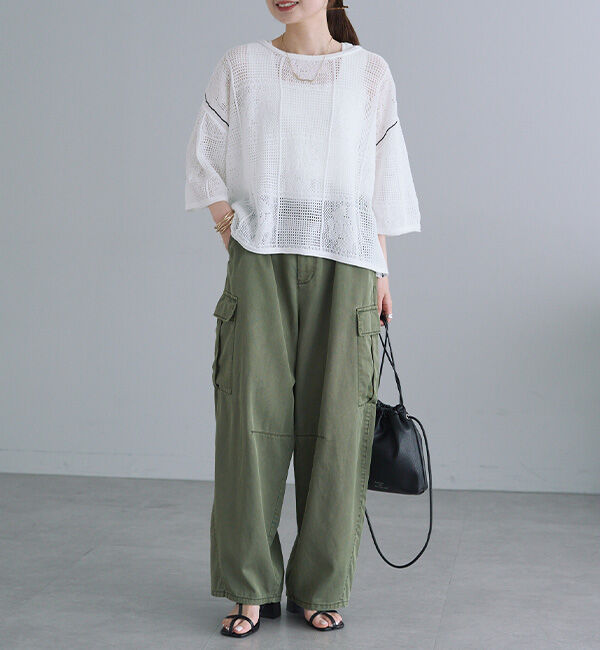  「配色透かし編みプルオーバー」|ニット・セーター|