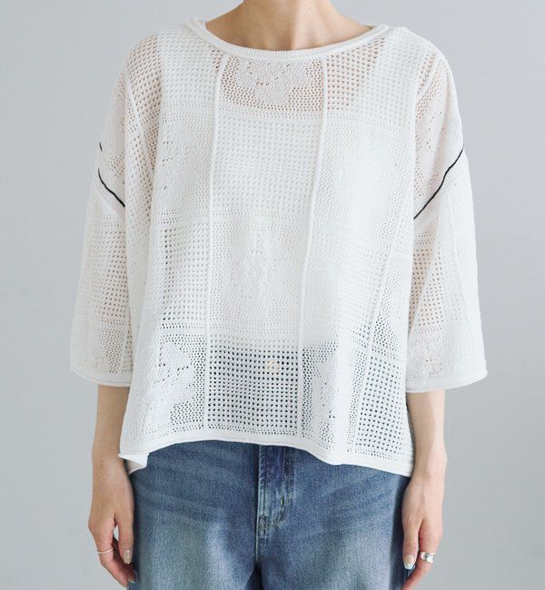  「配色透かし編みプルオーバー」|ニット・セーター|