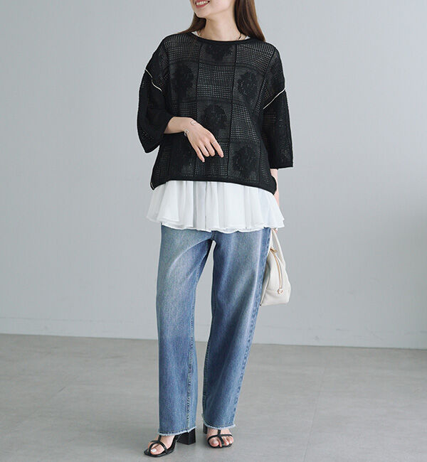  「配色透かし編みプルオーバー」|ニット・セーター|