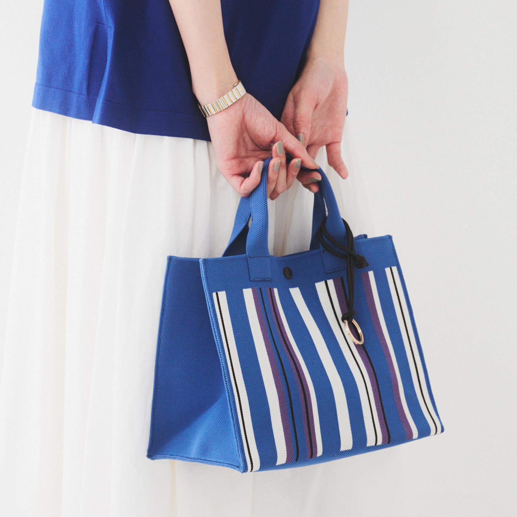 UNTITLED「【手洗い可】マルチストライプニットバッグ」|ハンドバッグ|