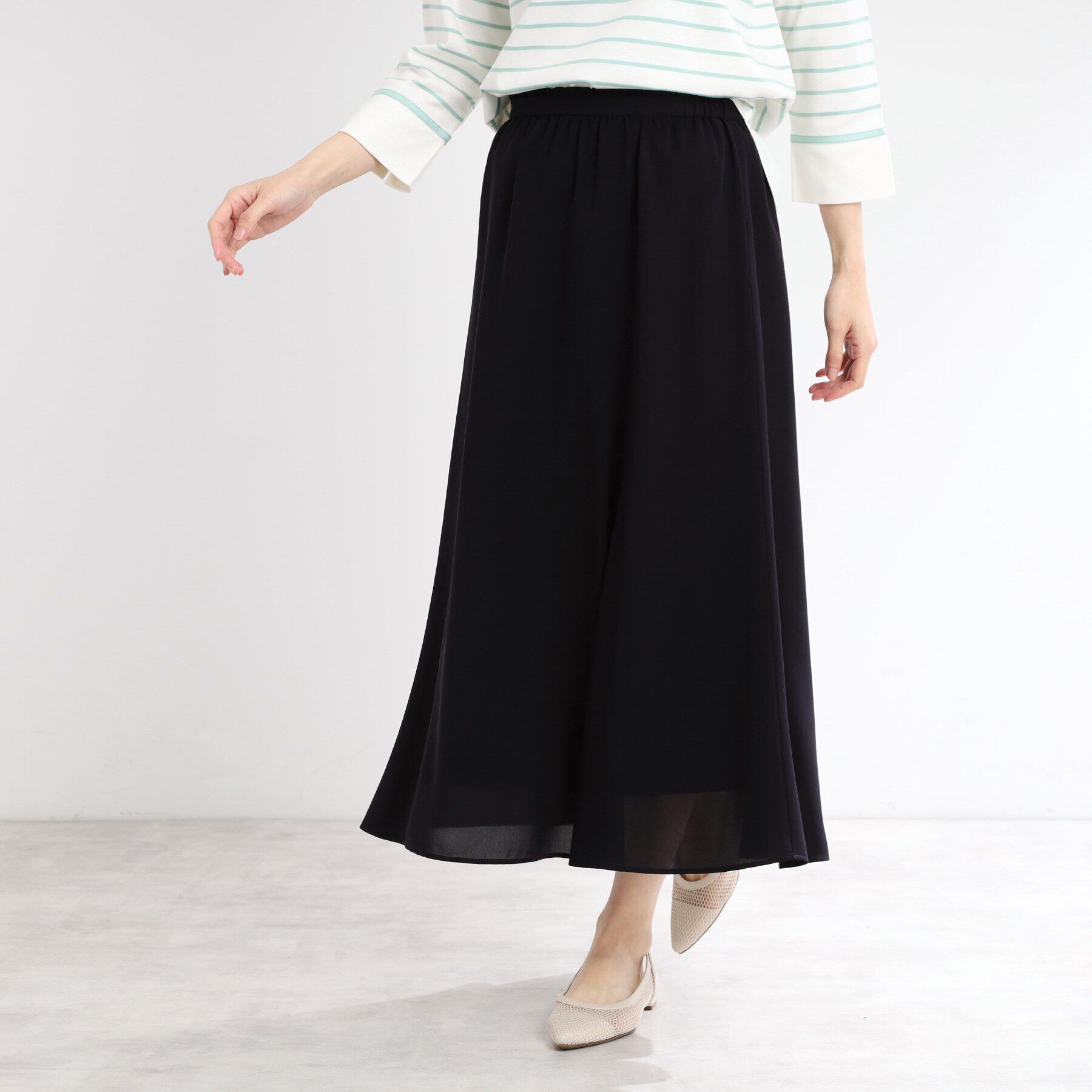 Reflect「【マシンウォッシュ可】フリュイドロングスカート」|スカート|ネイビー(094)