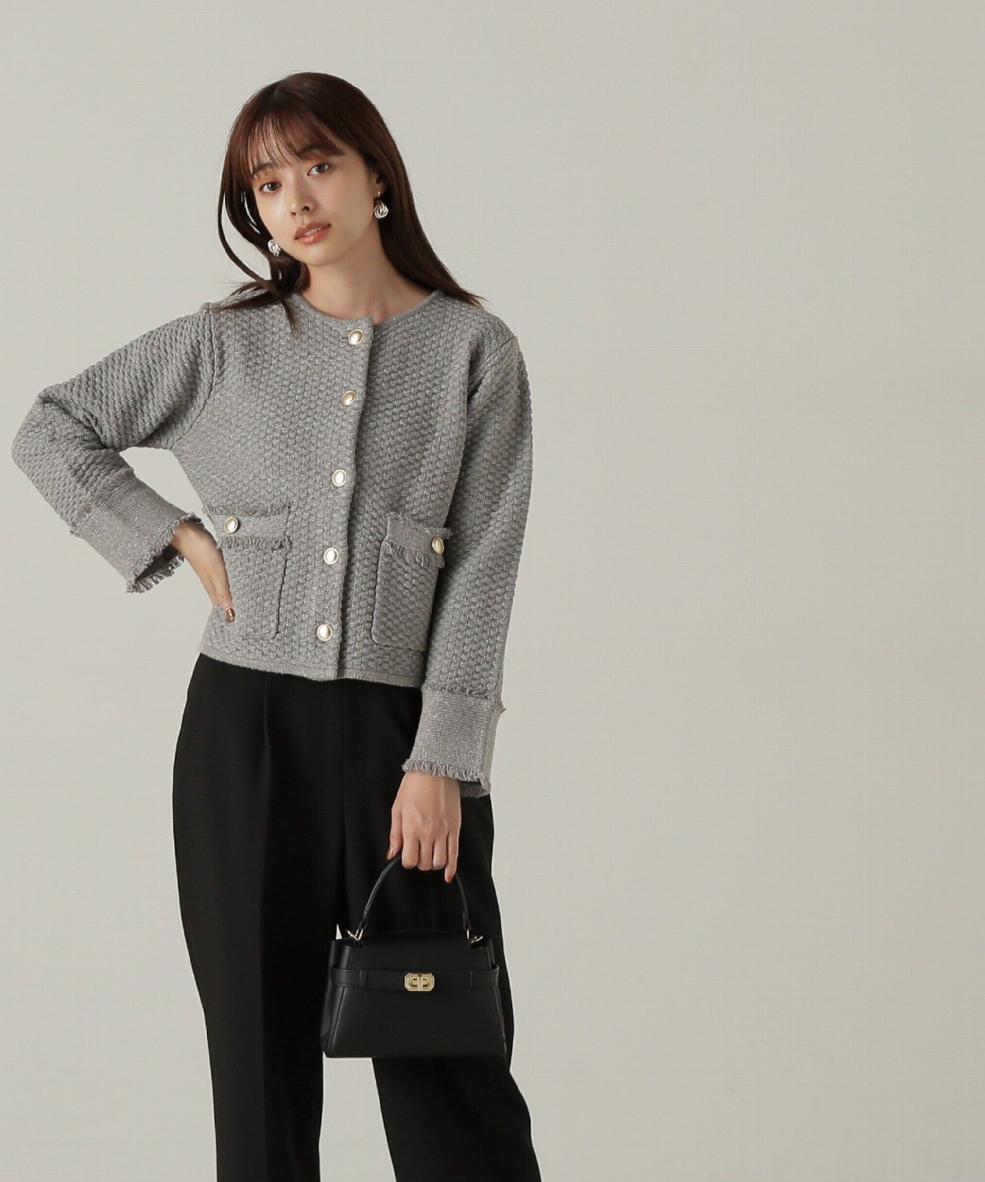 PROPORTION BODY DRESSING「ラメツイードニットカーディガン　WEB限定カラー：キャメル　24AW」|カーディガン|