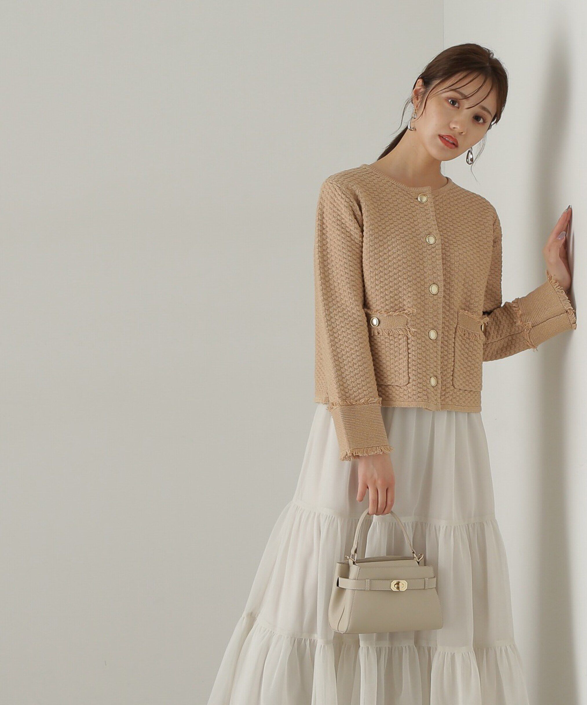 PROPORTION BODY DRESSING「ラメツイードニットカーディガン　WEB限定カラー：キャメル　24AW」|カーディガン|