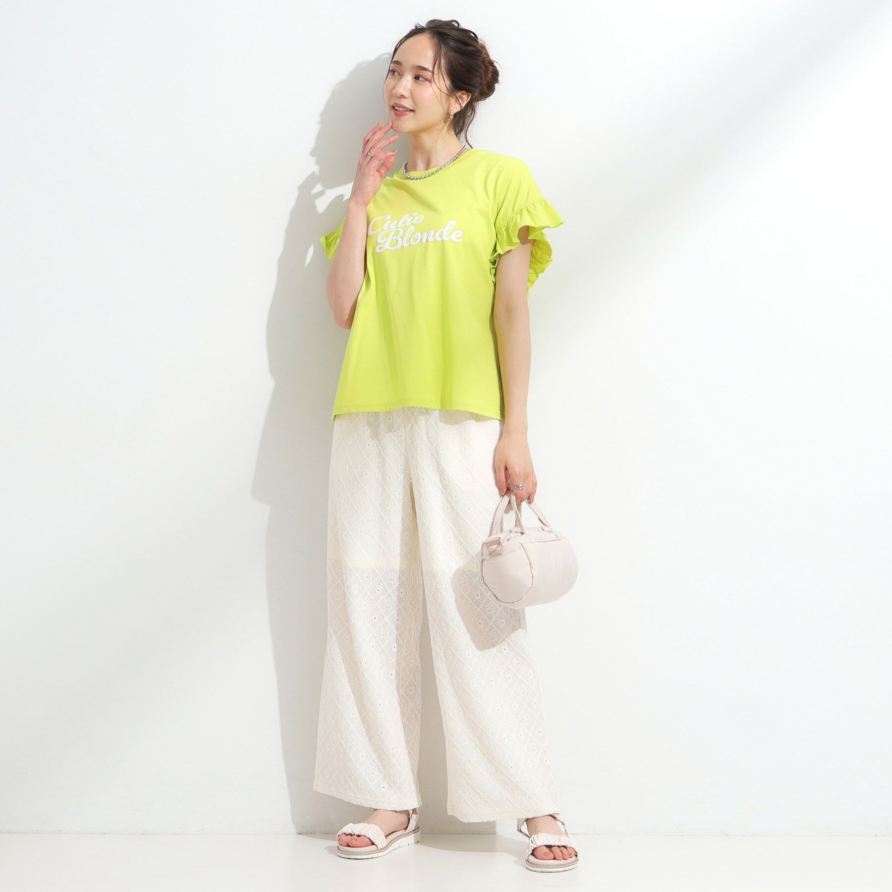 SHOO･LA･RUE「【S-LL/汗ジミ軽減/ひんやり/UVカット】フリルTシャツ」|Tシャツ・カットソー|