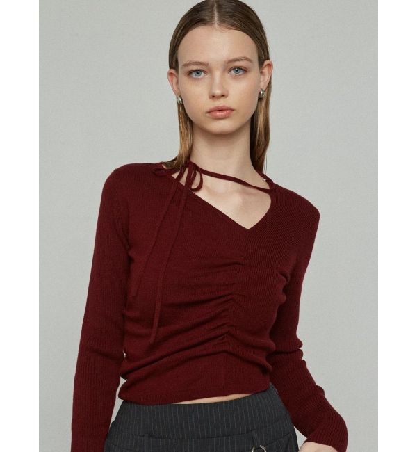 EMODA「チョーカーギャザーフィットニット」|ニット・セーター|レッド
