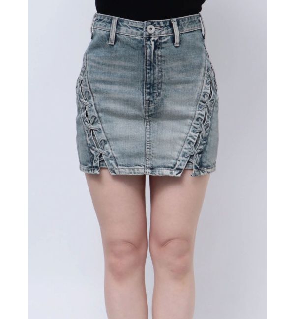 GYDA「ハイウエスSIDEサイドレースアップデニムスカートライクショートパンツ」|スカート|