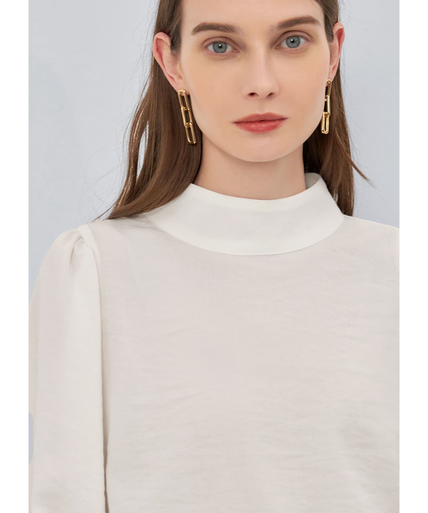 STYLE DELI「スタンドネック袖ギャザーブラウス」|シャツ・ブラウス|