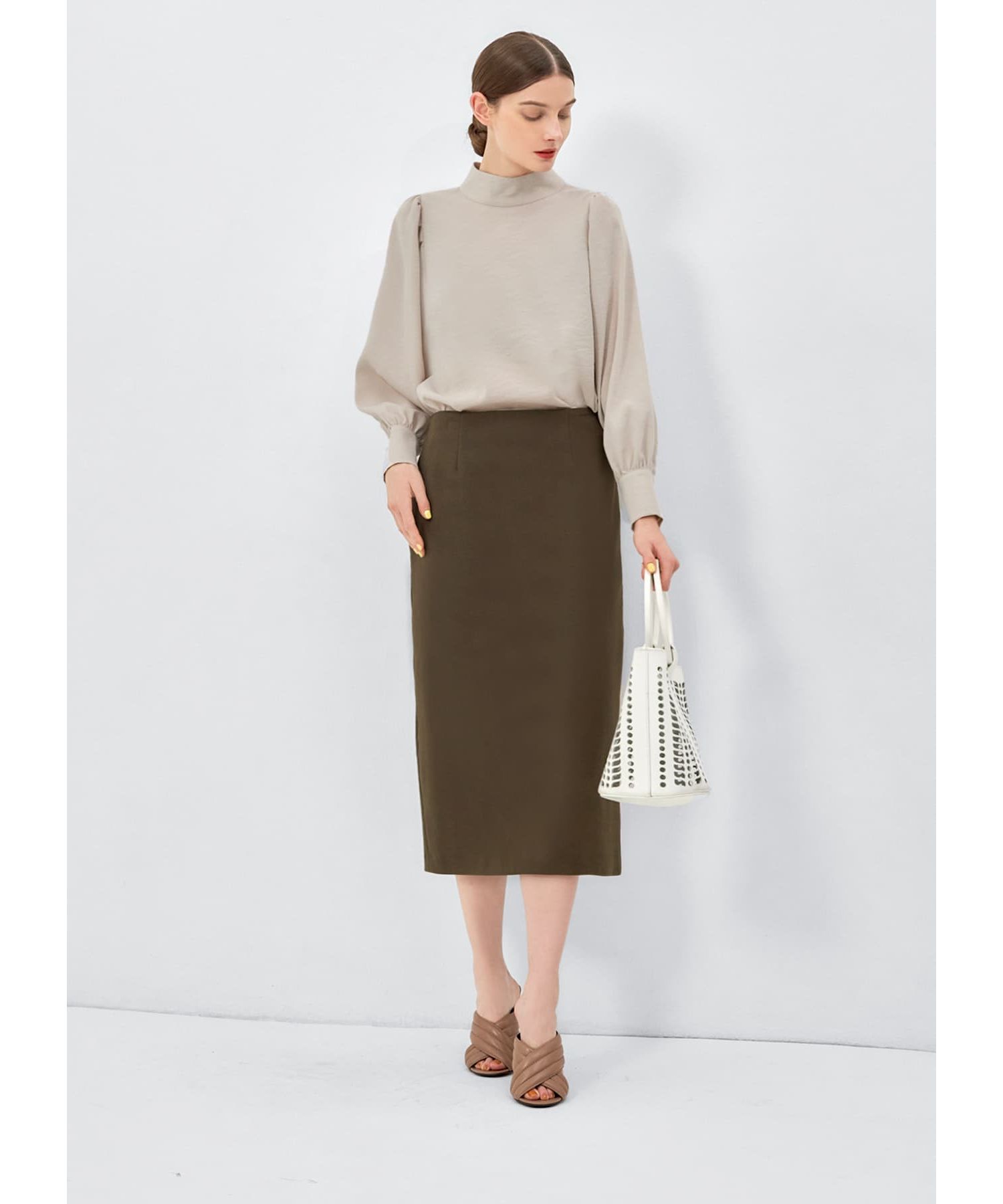 STYLE DELI「スタンドネック袖ギャザーブラウス」|シャツ・ブラウス|