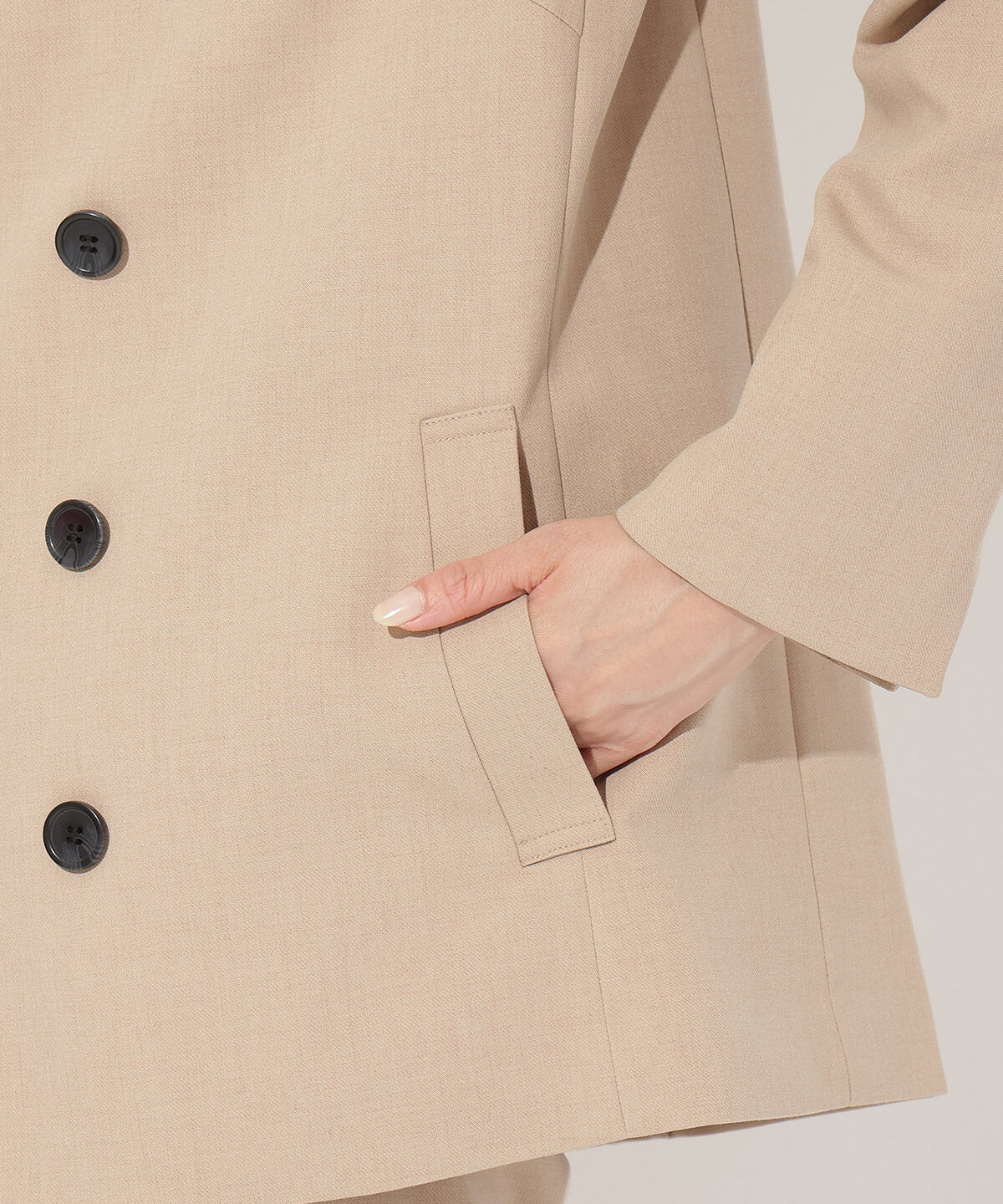 アンドクチュール「ノーカラーダブルジャケット」|ノーカラージャケット|