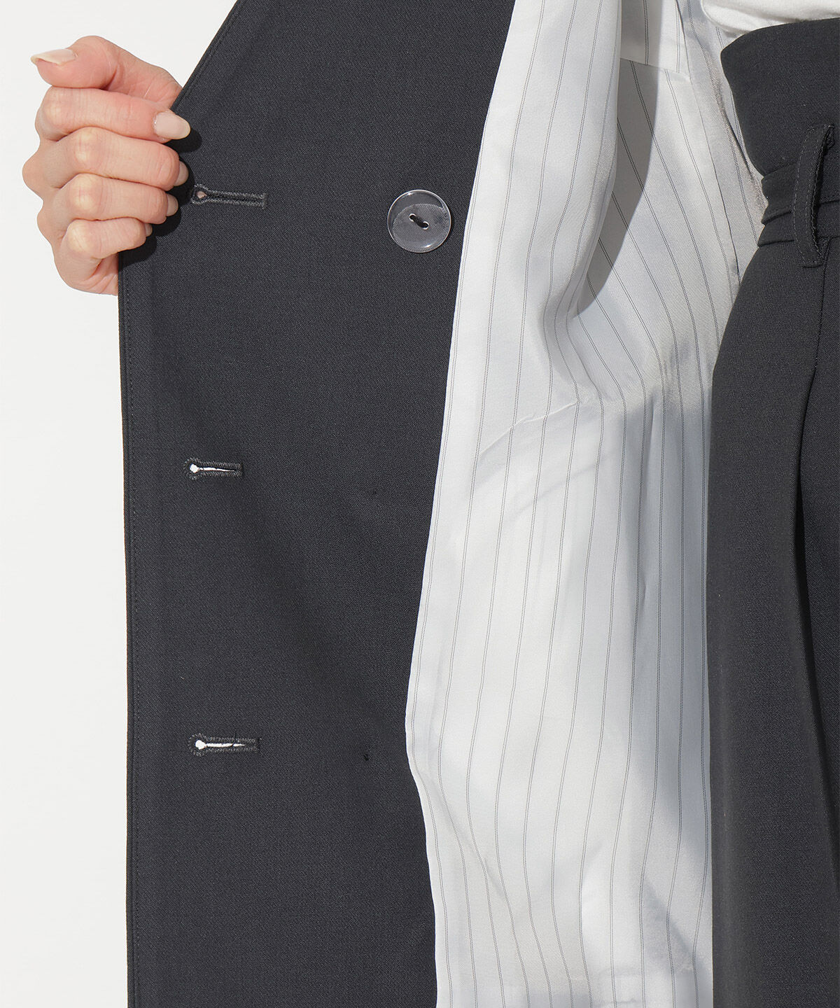 アンドクチュール「ノーカラーダブルジャケット」|ノーカラージャケット|