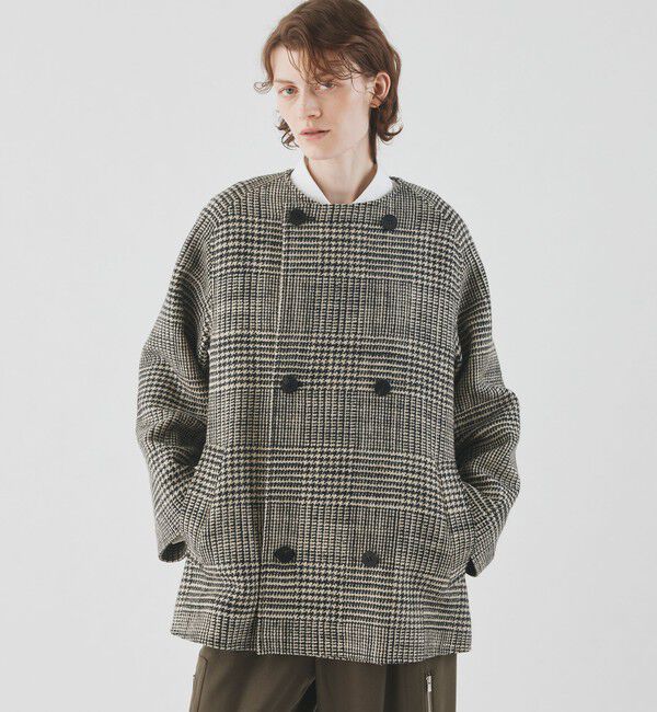 GALERIE VIE「グレナカートチェック カラーレストレンチショートコート」|ノーカラーコート|