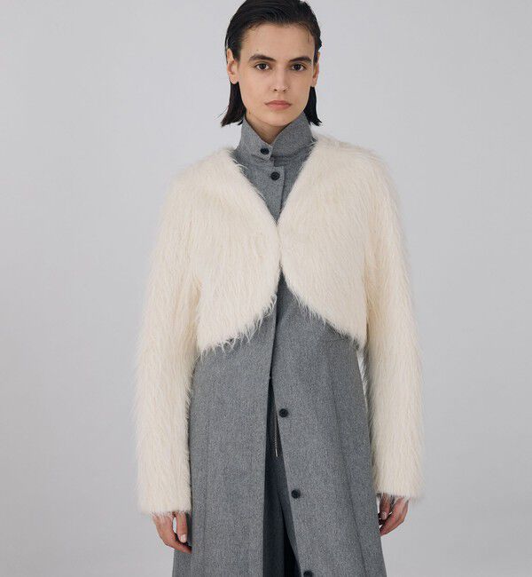 DES PRES「アルパカロングシャギー クロップドジャケット」|ノーカラージャケット|