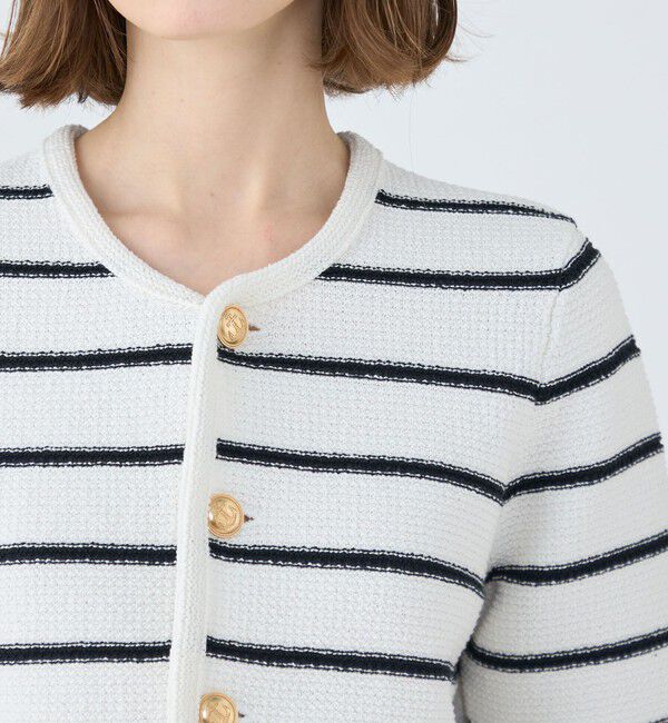 MACPHEE「モスライクステッチ ハーフスリーブジャケット」|ノーカラージャケット|