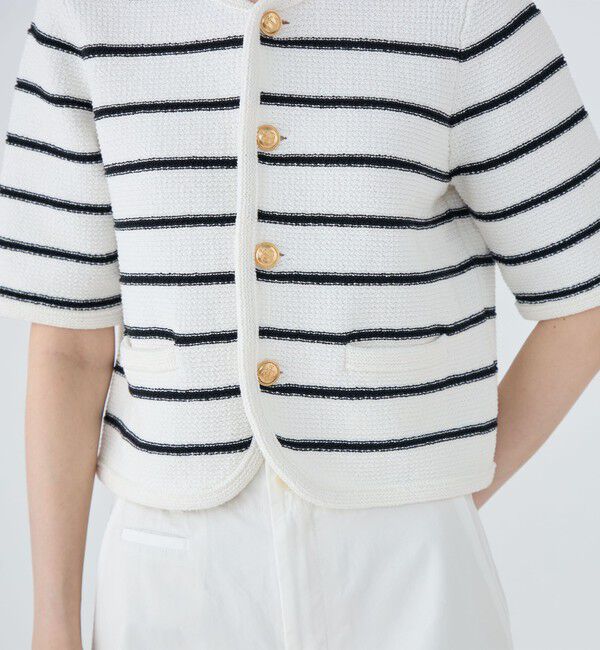 MACPHEE「モスライクステッチ ハーフスリーブジャケット」|ノーカラージャケット|