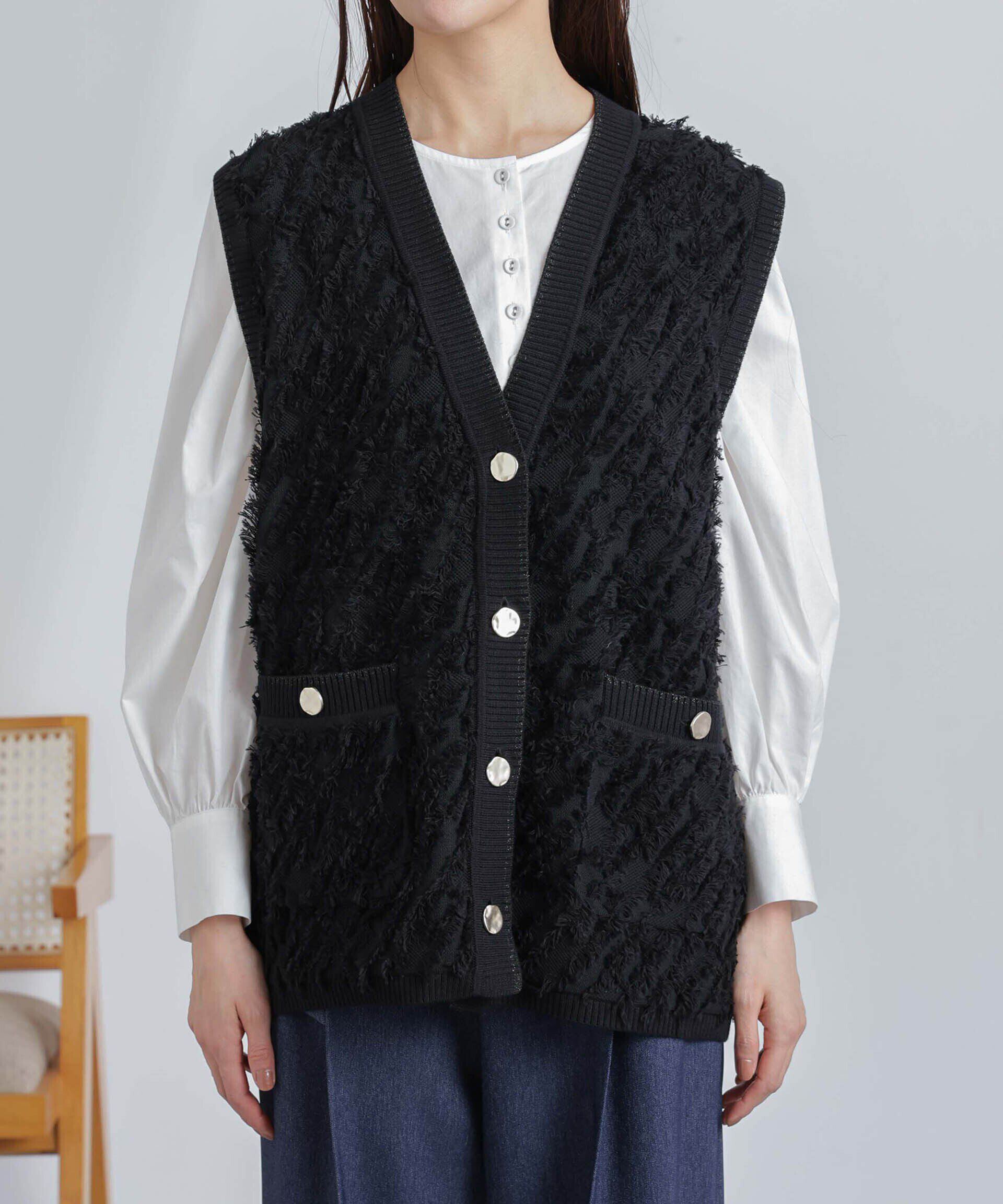 nano･universe「フリンジニットベスト(セットアップ可)」|ニット・セーター|