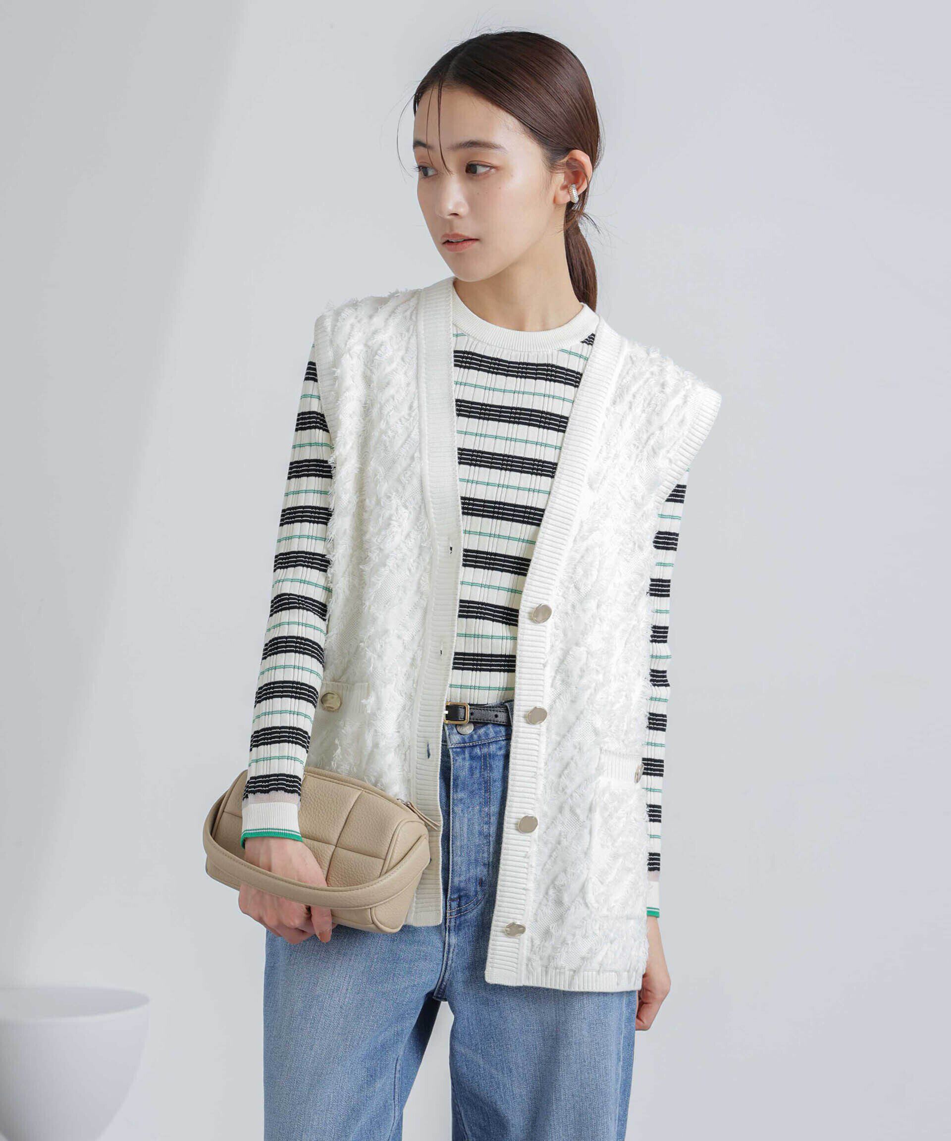 nano･universe「フリンジニットベスト(セットアップ可)」|ニット・セーター|
