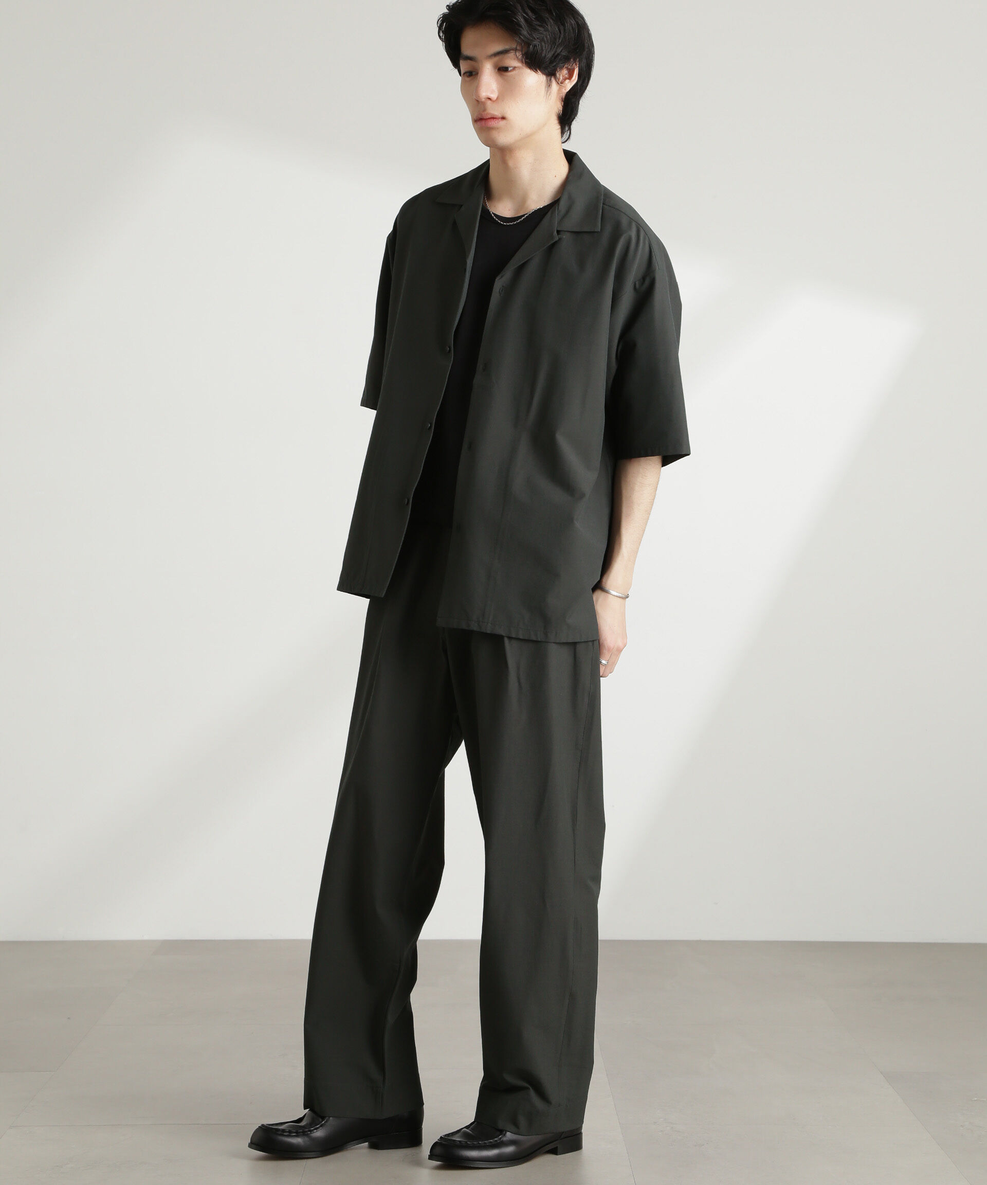 nano･universe「ストレッチワイドオープンカラーシャツ 半袖(セットアップ可)」|シャツ・ブラウス|