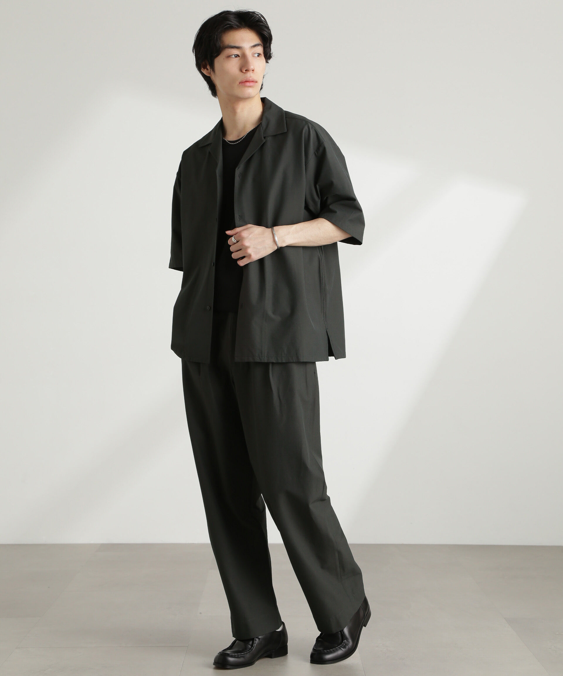 nano･universe「ストレッチワイドオープンカラーシャツ 半袖(セットアップ可)」|シャツ・ブラウス|