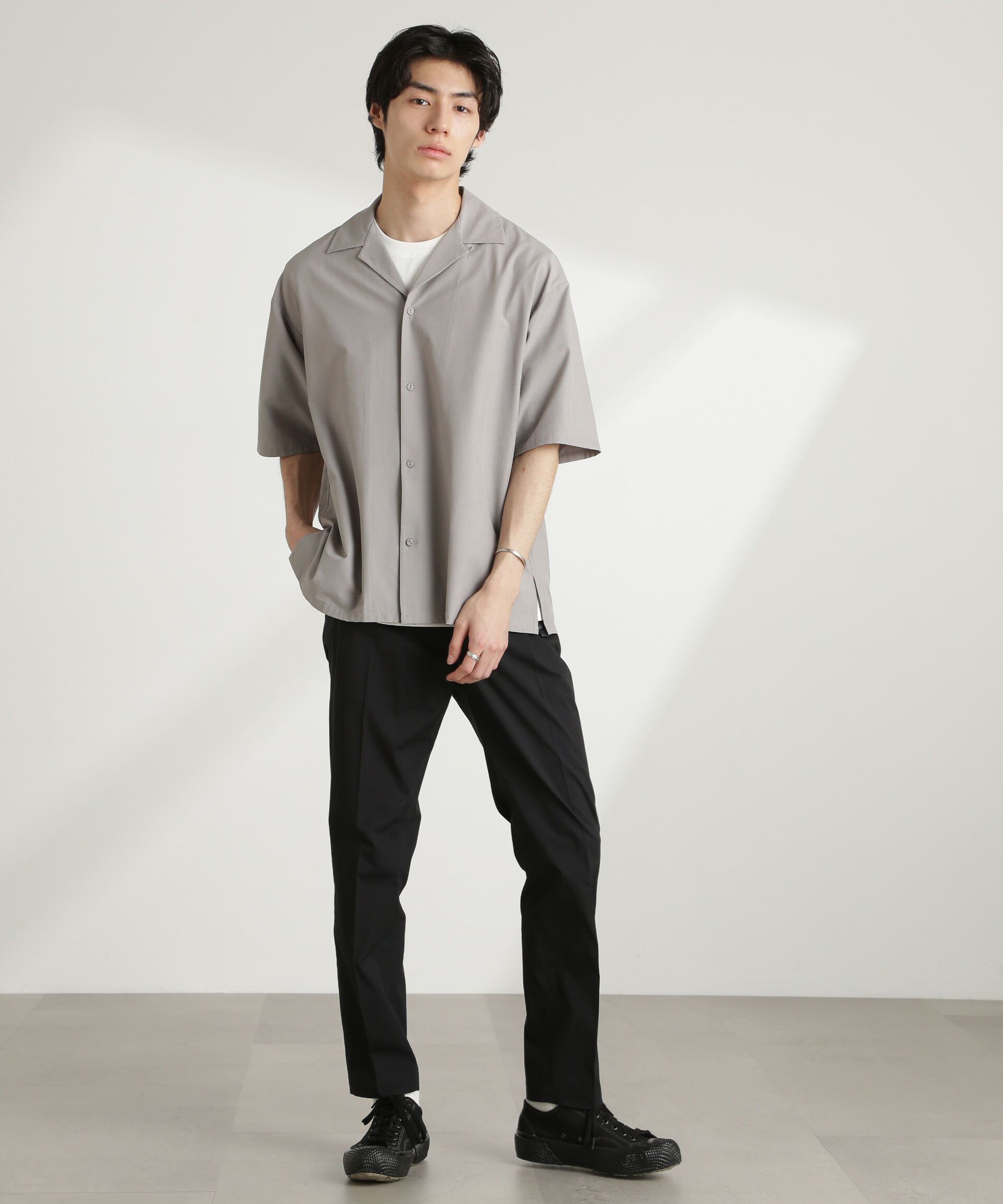 nano･universe「ストレッチワイドオープンカラーシャツ 半袖(セットアップ可)」|シャツ・ブラウス|