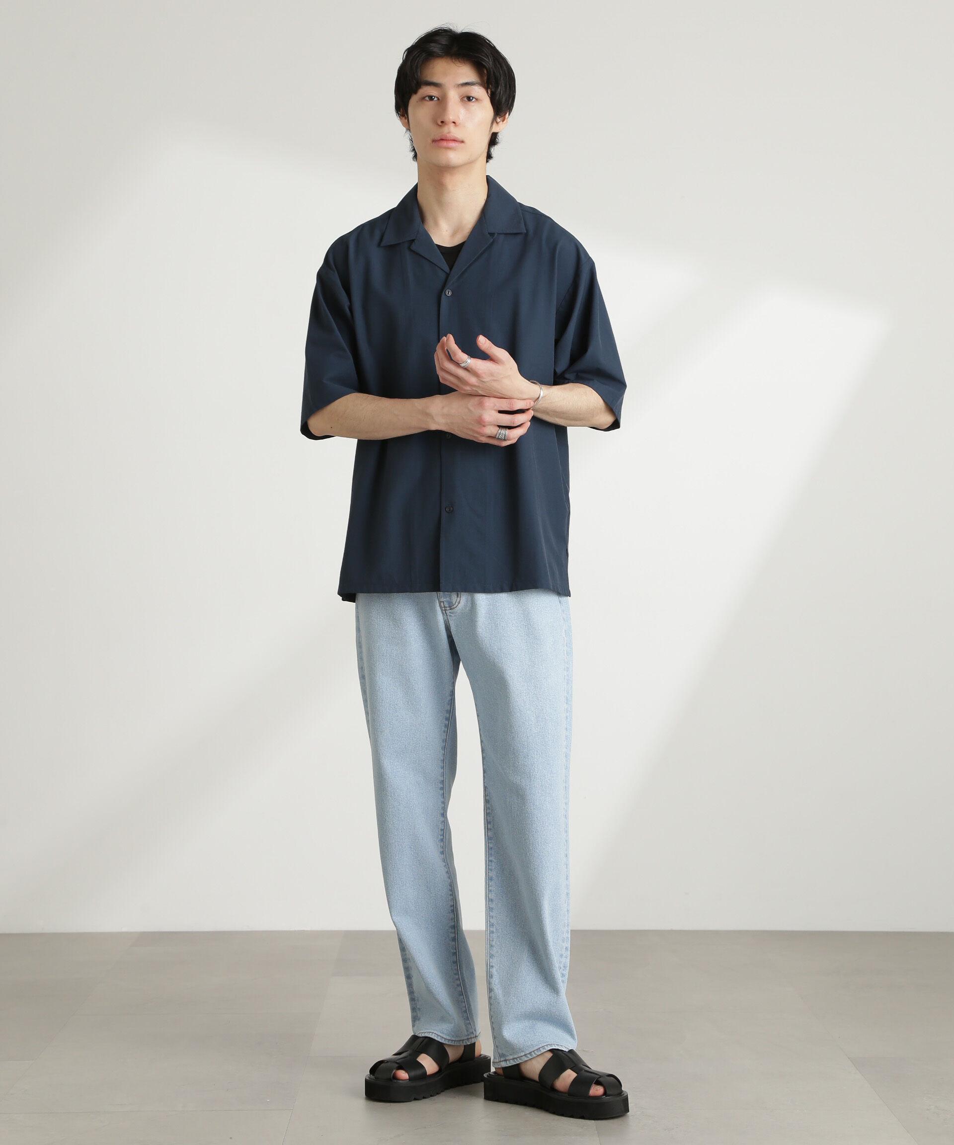 nano･universe「ストレッチワイドオープンカラーシャツ 半袖(セットアップ可)」|シャツ・ブラウス|