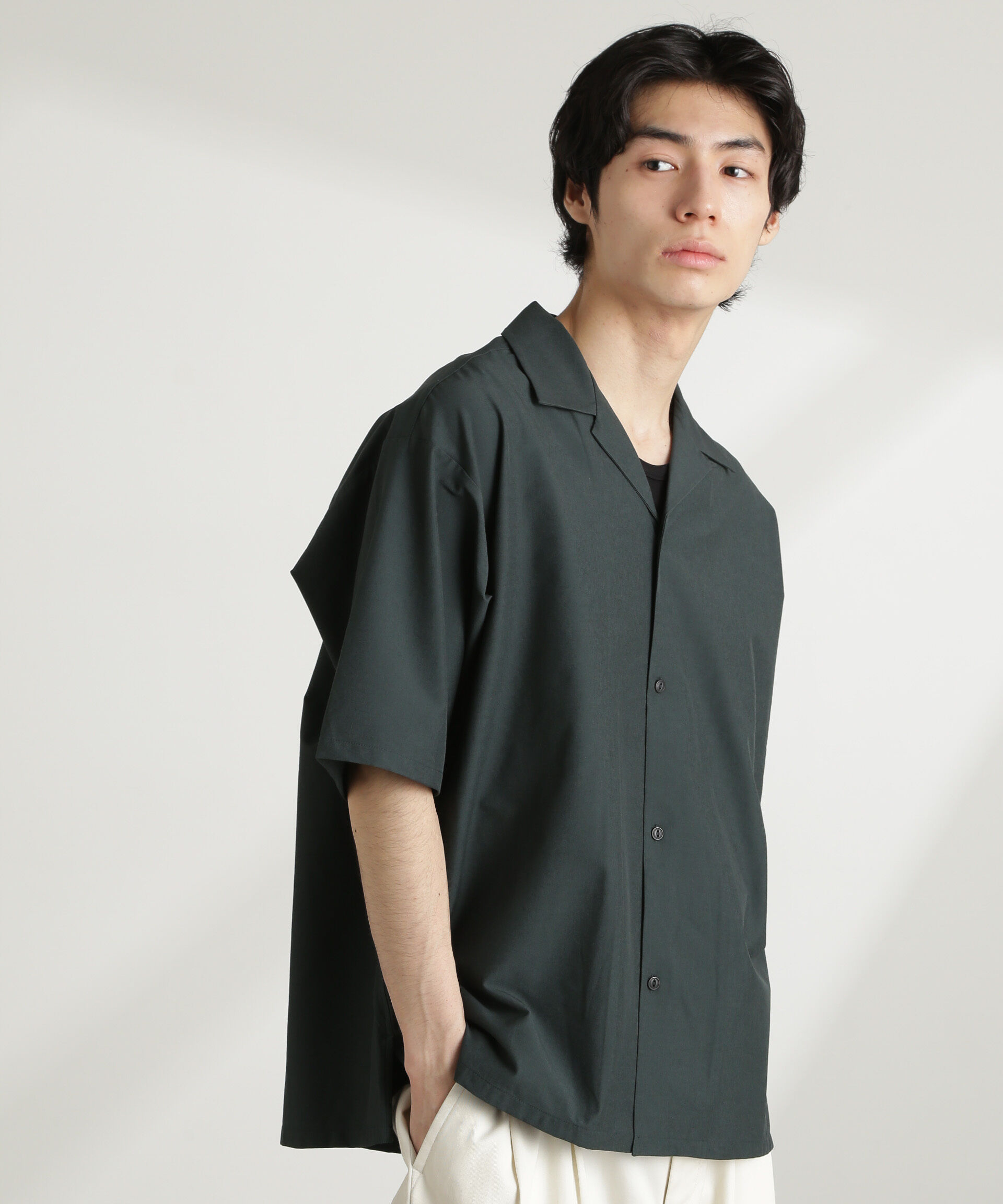 nano･universe「ストレッチワイドオープンカラーシャツ 半袖(セットアップ可)」|シャツ・ブラウス|